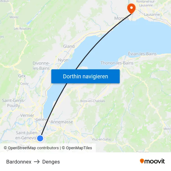 Bardonnex to Denges map