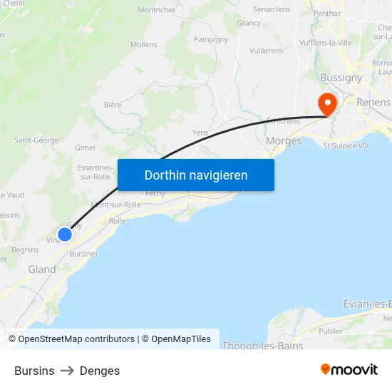 Bursins to Denges map