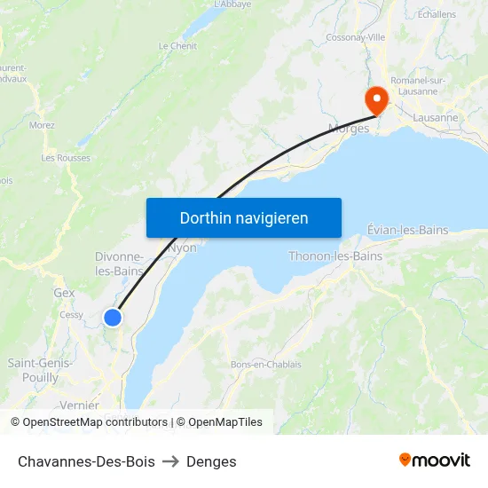 Chavannes-Des-Bois to Denges map