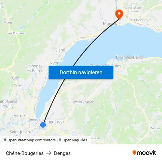 Chêne-Bougeries to Denges map