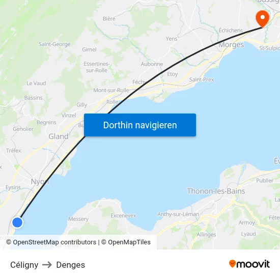 Céligny to Denges map