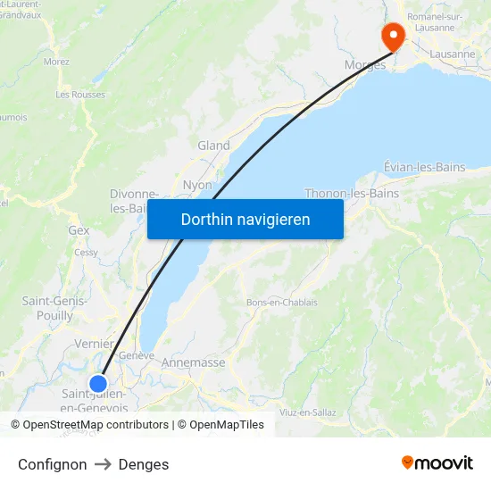 Confignon to Denges map