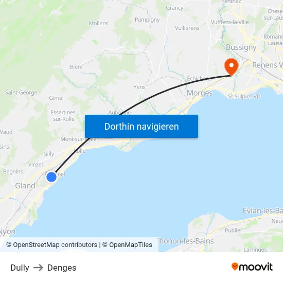 Dully to Denges map