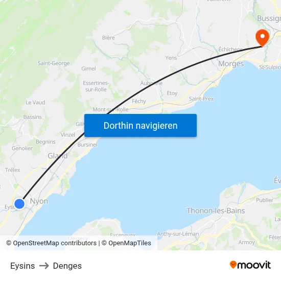 Eysins to Denges map