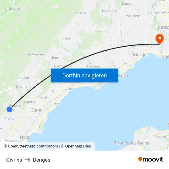 Givrins to Denges map