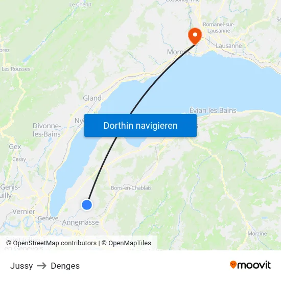 Jussy to Denges map