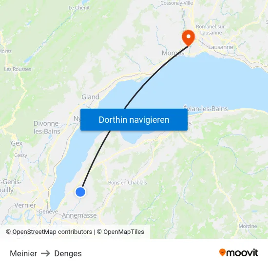 Meinier to Denges map