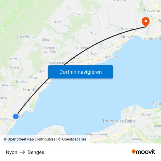 Nyon to Denges map