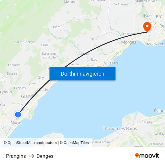 Prangins to Denges map