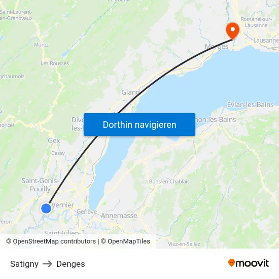 Satigny to Denges map