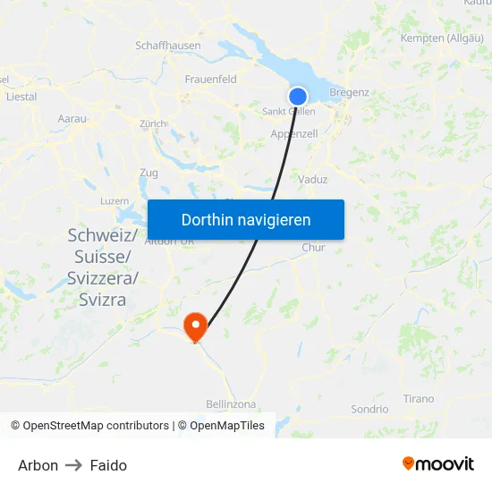 Arbon to Faido map
