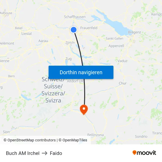 Buch AM Irchel to Faido map