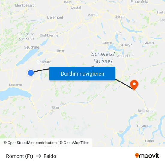 Romont (Fr) to Faido map