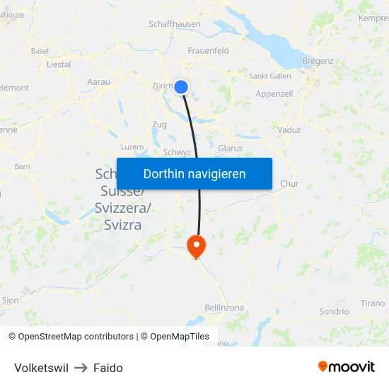 Volketswil to Faido map