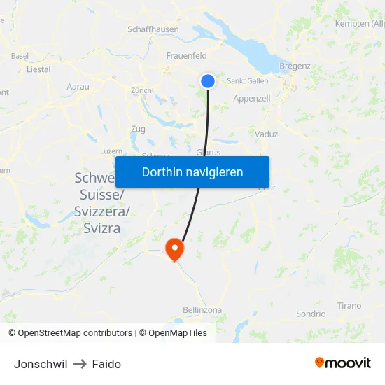 Jonschwil to Faido map