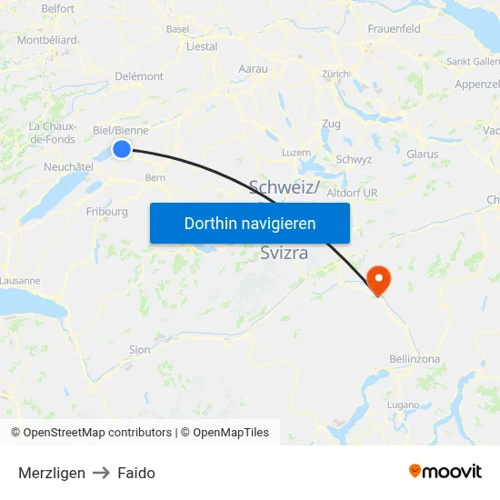 Merzligen to Faido map