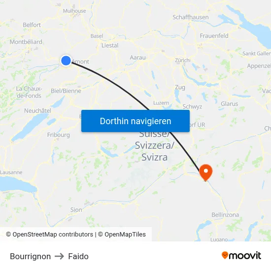 Bourrignon to Faido map