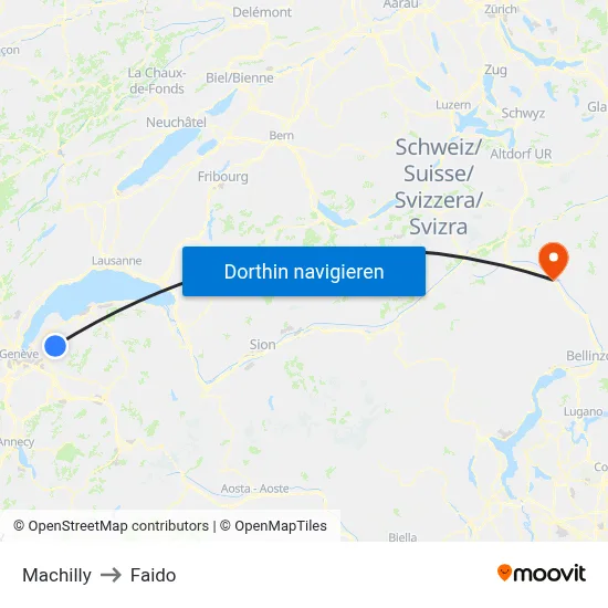 Machilly to Faido map