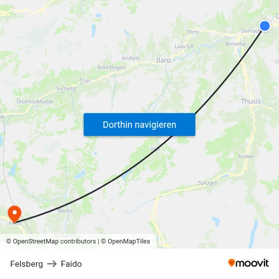 Felsberg to Faido map