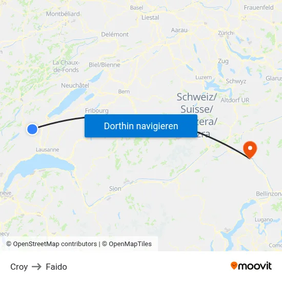 Croy to Faido map