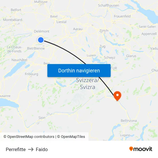 Perrefitte to Faido map
