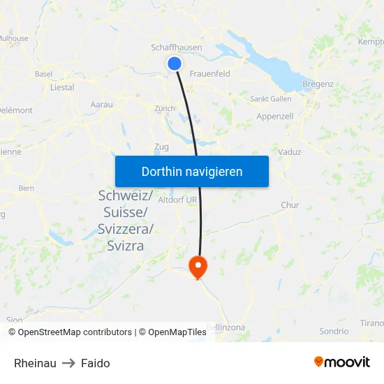 Rheinau to Faido map
