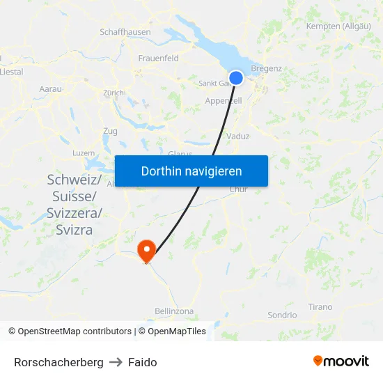 Rorschacherberg to Faido map