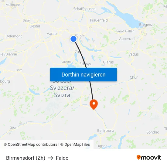 Birmensdorf (Zh) to Faido map