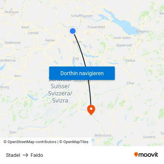 Stadel to Faido map