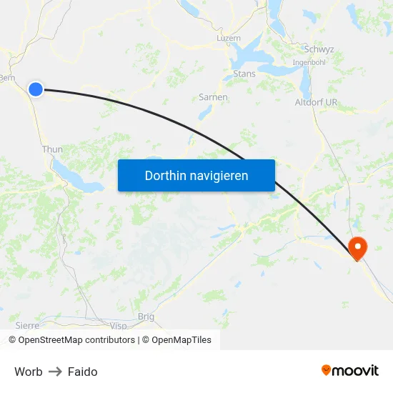 Worb to Faido map