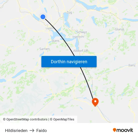 Hildisrieden to Faido map