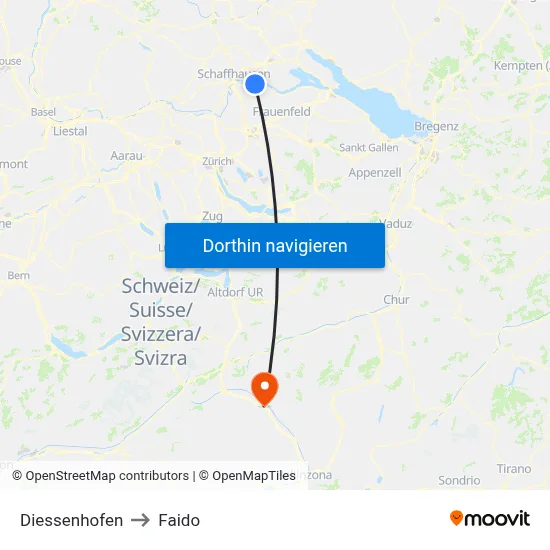 Diessenhofen to Faido map