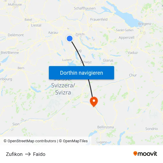 Zufikon to Faido map