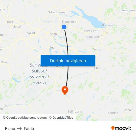 Elsau to Faido map