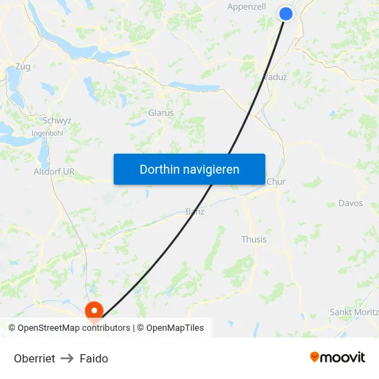 Oberriet to Faido map