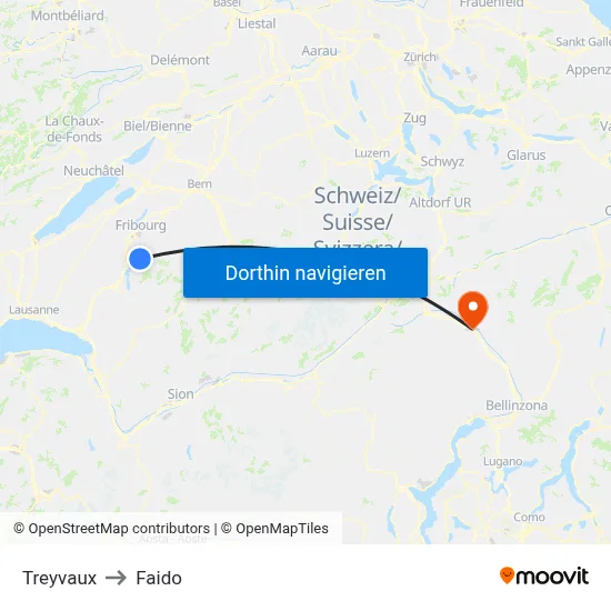 Treyvaux to Faido map