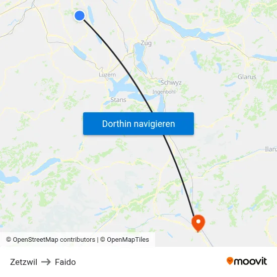 Zetzwil to Faido map