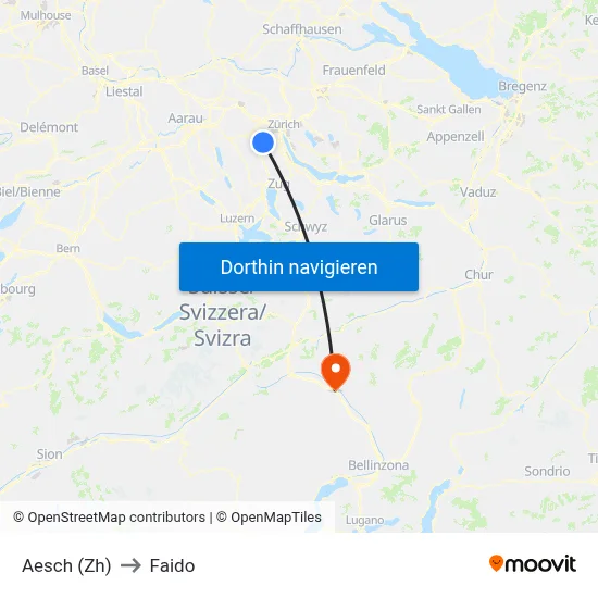 Aesch (Zh) to Faido map
