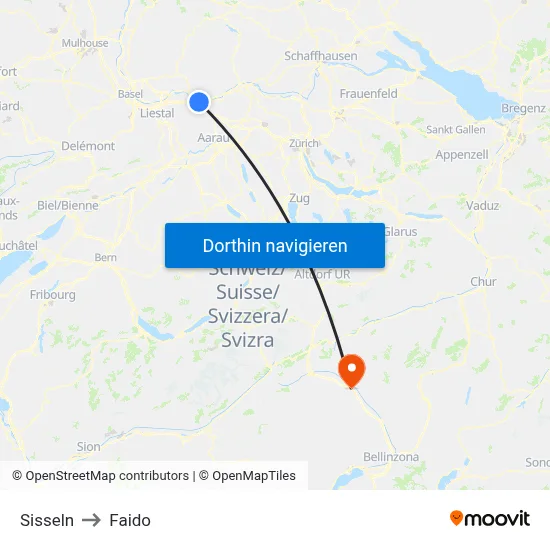 Sisseln to Faido map