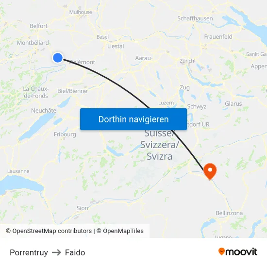 Porrentruy to Faido map