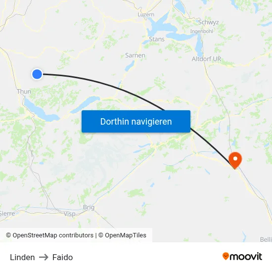 Linden to Faido map