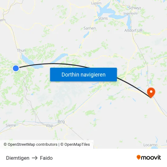 Diemtigen to Faido map