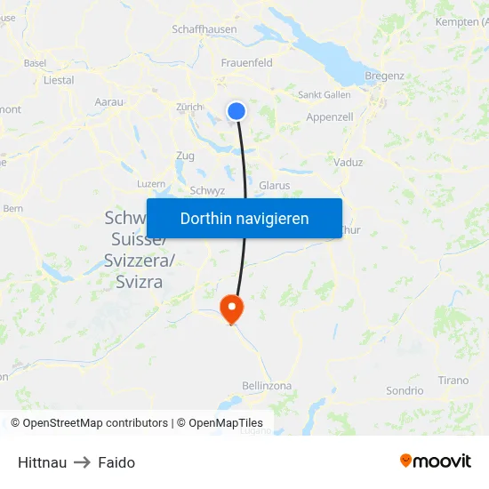 Hittnau to Faido map