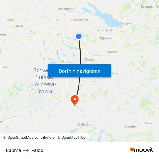 Bauma to Faido map