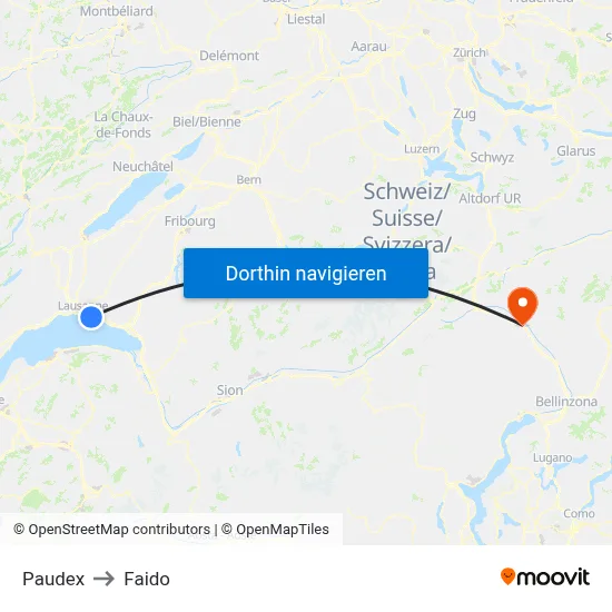 Paudex to Faido map