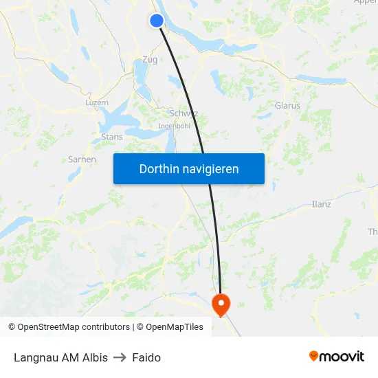 Langnau AM Albis to Faido map