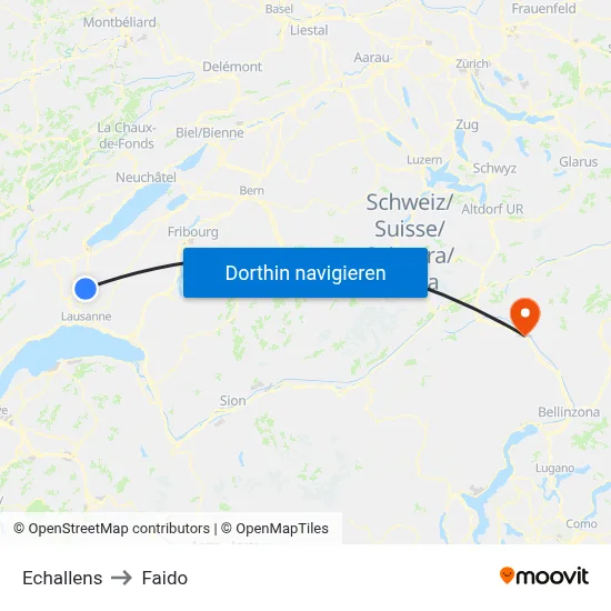 Echallens to Faido map