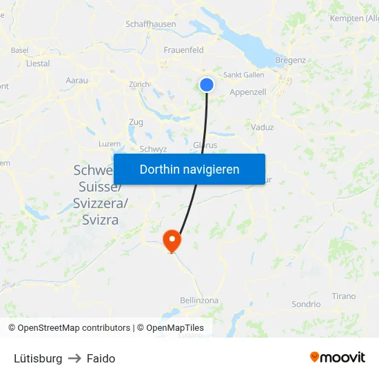 Lütisburg to Faido map