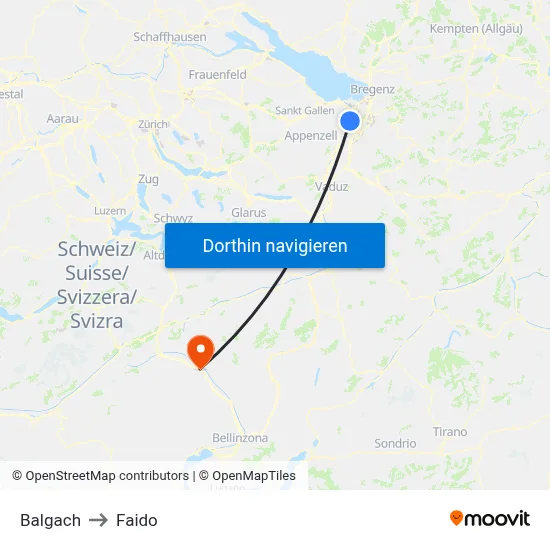 Balgach to Faido map