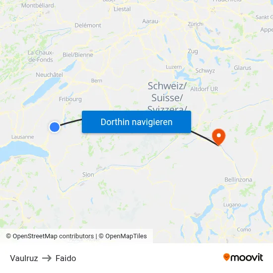 Vaulruz to Faido map